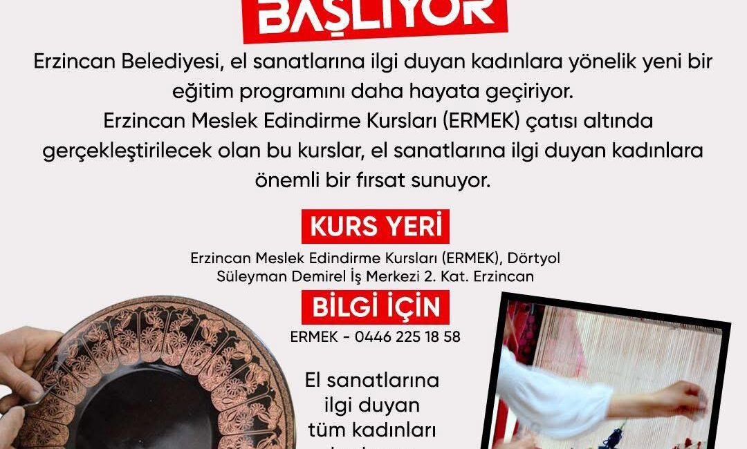 Erzincan Belediyesi, kadınların sosyal ve ekonomik hayata katılımını desteklemek amacıyla