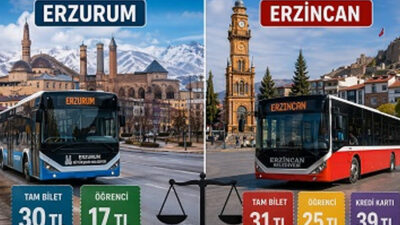 Erzurum’da şehir içi ulaşım ücretleri Erzincan’a göre daha düşük seviyede
