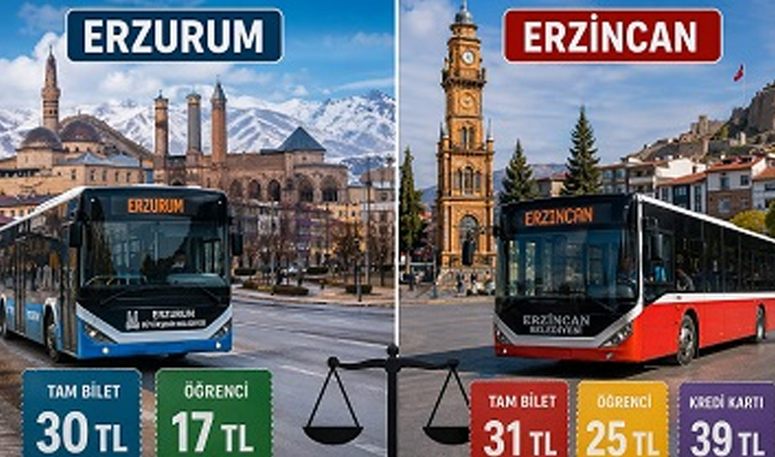 Erzurum’da şehir içi ulaşım ücretleri Erzincan’a göre daha düşük seviyede